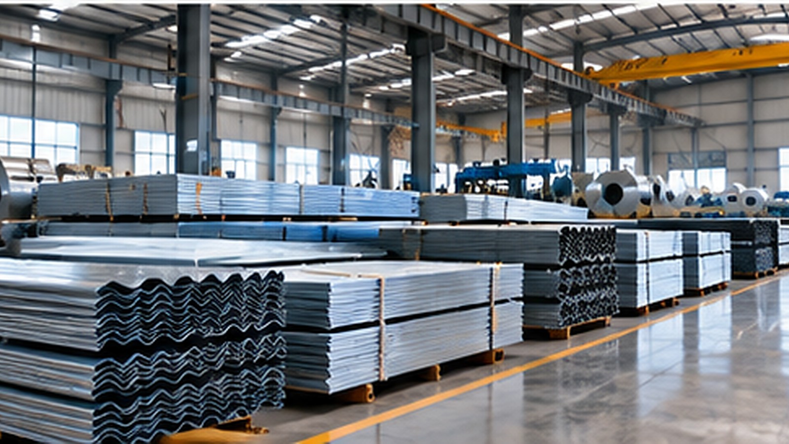 Finished steel products in the warehouse